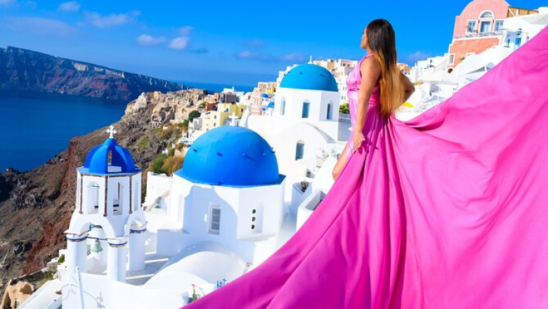 Santorini Dress Photoshoot | Stunning Flying Dresses