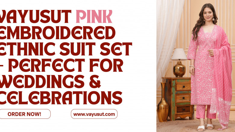 Vayusut Pink Embroidered Ethnic Suit Set – Perfect for Weddings &amp; Celebrations