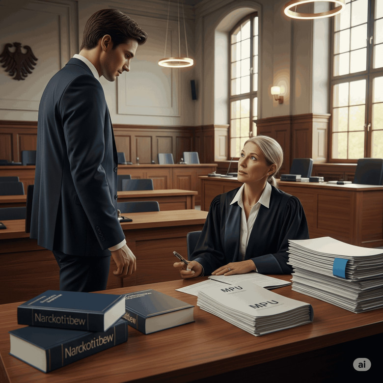Man in court consulting his traffic lawyer about drug charges